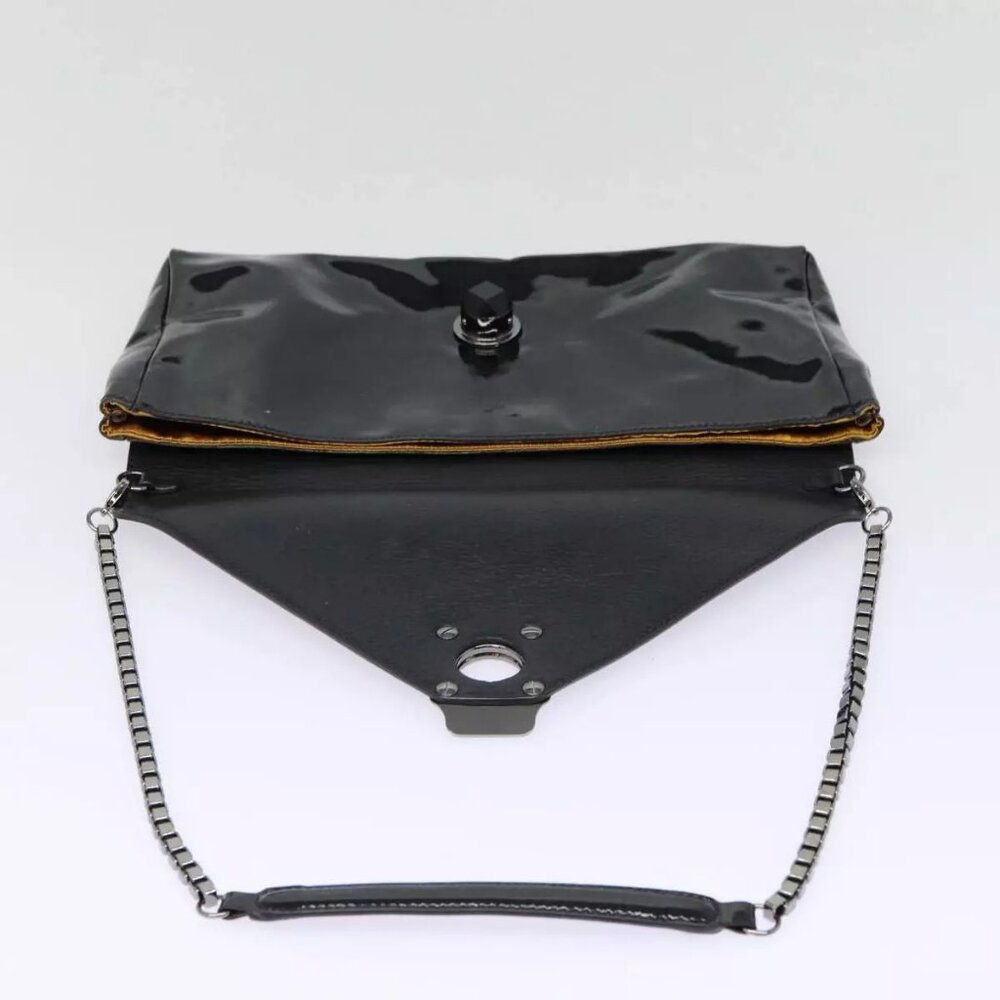 CELINE Chain Shoulder Bag Enamel Black Silver Auth - Picture 6 of 15